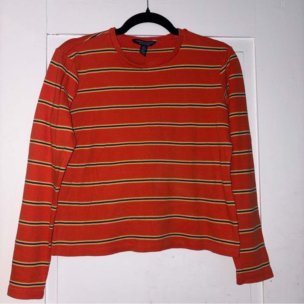 * 100% Cotton American Eagle Orange, Navy, Yellow Striped Long Sleeve T